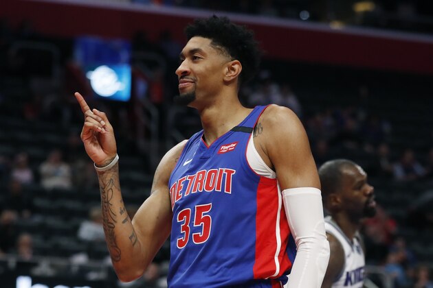 Detroit Pistons forward Christian Wood (35) reacts after a dunk during the first half of an NBA basketball game against the Sacramento Kings, Wednesday, Jan. 22, 2020, in Detroit. (AP Photo/Carlos Osorio) Detroit Pistons forward Christian Wood (35) reacts after a dunk during the first half of an NBA basketball game against the Sacramento Kings, Wednesday, Jan. 22, 2020, in Detroit. (AP Photo/Carlos Osorio)
