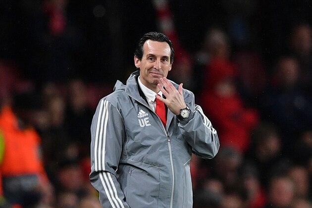 Arsenal's Spanish head coach Unai Emery gestures on the touchline during their UEFA Europa league Group F football match between Arsenal and Eintracht Frankfurt at the Emirates stadium in London on November 28, 2019. - Unai Emery's troubled tenure at Arsenal ended with him being sacked on November 29, 2019 less than two years after being appointed with the club on their worst run since 1992 having failed to win for seven matches. (Photo by DANIEL LEAL-OLIVAS / AFP) (Photo by DANIEL LEAL-OLIVAS/AFP via Getty Images)