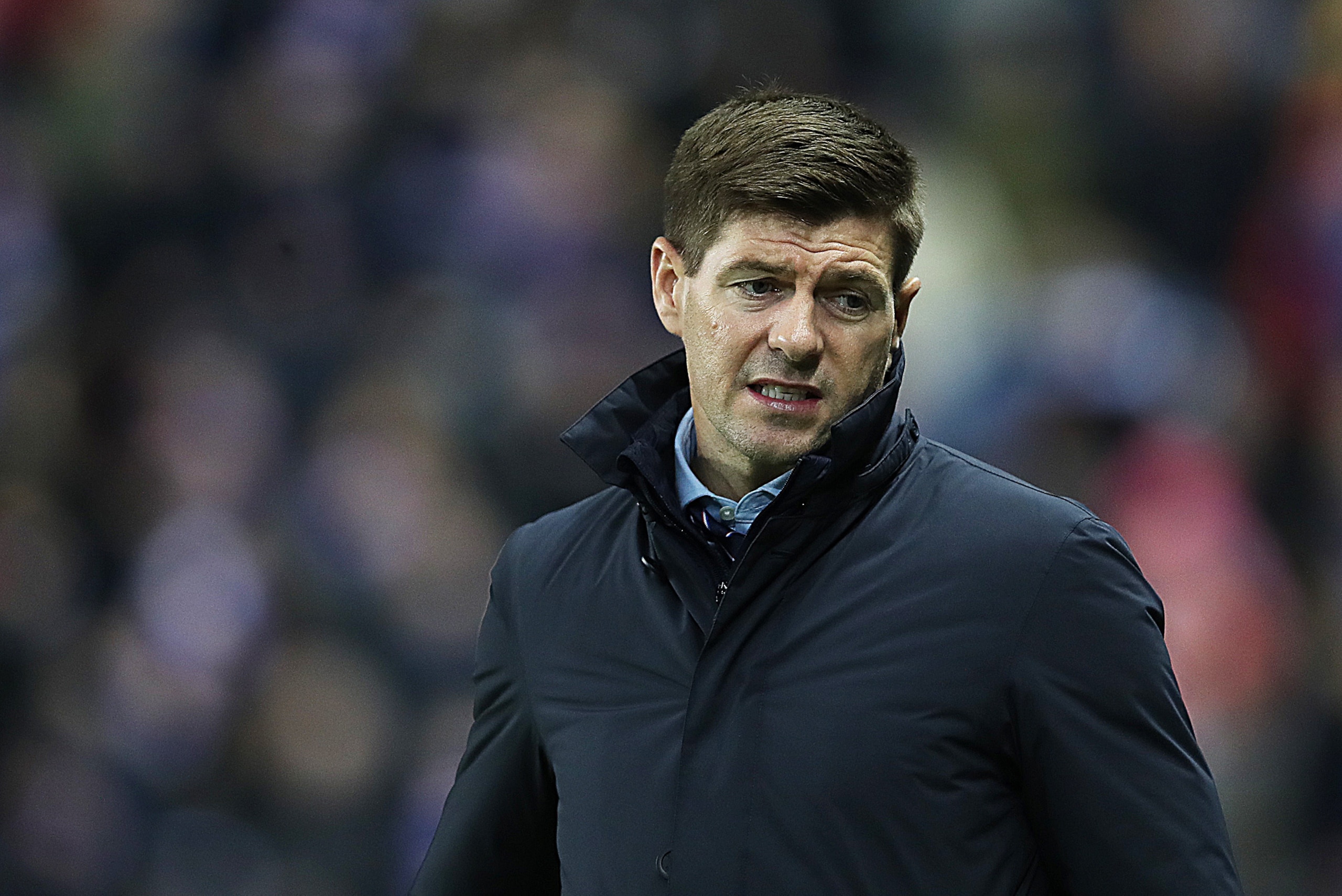 GLASGOW, SCOTLAND - JANUARY 17: Rangers Manager Steven Gerrard looks on during the Scottish Cup fourth round match between Rangers and Stranraer FC at Ibrox Stadium on January 17, 2020 in Glasgow, Scotland. (Photo by Ian MacNicol/Getty Images)