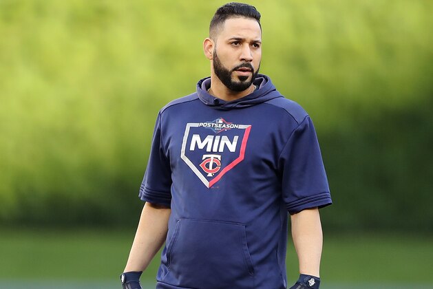MINNEAPOLIS, MINNESOTA - OCTOBER 07: Marwin Gonzalez #9 of the Minnesota Twins looks on during batting practice prior to game three of the American League Division Series against the New York Yankees at Target Field on October 07, 2019 in Minneapolis, Minnesota. (Photo by Elsa/Getty Images)
