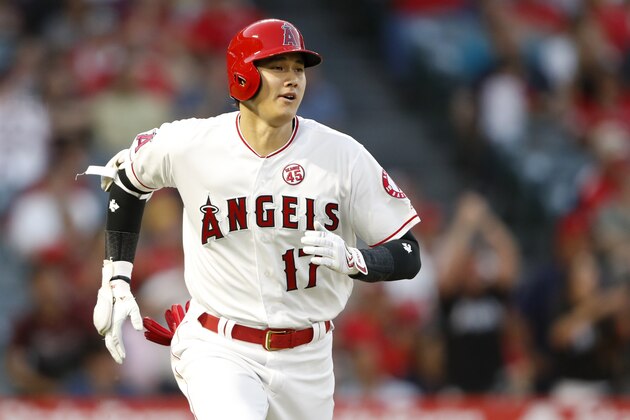 ANAHEIM, CALIFORNIA - SEPTEMBER 11:  Shohei Ohtani #17 of the Los Angeles Angels of Anaheim runs to first after hitting a solo homerun during the fifth inning of a game against the Cleveland Indians at Angel Stadium of Anaheim on September 11, 2019 in Anaheim, California. (Photo by Sean M. Haffey/Getty Images)
