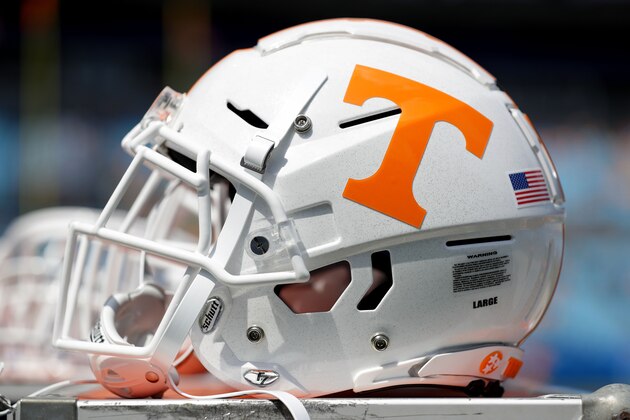 CHARLOTTE, NC - SEPTEMBER 01:  A detailed view of a helmet worn by the Tennessee Volunteers before their game against the West Virginia Mountaineers at Bank of America Stadium on September 1, 2018 in Charlotte, North Carolina.  (Photo by Streeter Lecka/Getty Images)