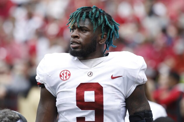 TUSCALOOSA, AL - APRIL 13: Eyabi Anoma #9 of the Alabama Crimson Tide looks on during the team's A-Day Spring Game at Bryant-Denny Stadium on April 13, 2019 in Tuscaloosa, Alabama. (Photo by Joe Robbins/Getty Images) TUSCALOOSA, AL - APRIL 13: Eyabi Anoma #9 of the Alabama Crimson Tide looks on during the team's A-Day Spring Game at Bryant-Denny Stadium on April 13, 2019 in Tuscaloosa, Alabama. (Photo by Joe Robbins/Getty Images)