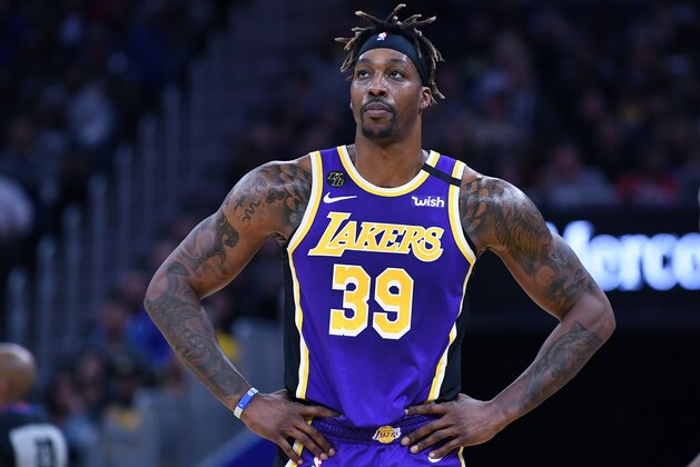 SAN FRANCISCO, CALIFORNIA - FEBRUARY 08: Dwight Howard #39 of the Los Angeles Lakers looks on against the Golden State Warriors during an NBA basketball game at Chase Center on February 08, 2020 in San Francisco, California. NOTE TO USER: User expressly acknowledges and agrees that, by downloading and or using this photograph, User is consenting to the terms and conditions of the Getty Images License Agreement. (Photo by Thearon W. Henderson/Getty Images)