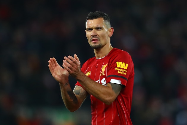 LIVERPOOL, ENGLAND - NOVEMBER 30: Dejan Lovren of Liverpool applauds the supporters following the Premier League match between Liverpool FC and Brighton & Hove Albion at Anfield on November 30, 2019 in Liverpool, United Kingdom. (Photo by Chris Brunskill/Fantasista/Getty Images)