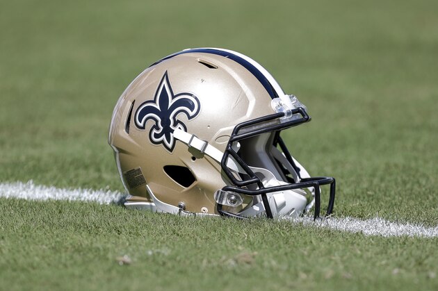 JACKSONVILLE, FL - OCTOBER 13: A New Orleans Saints helmet is shown on the field before a game against the Jacksonville Jaguars at TIAA Bank Field on October 13, 2019 in Jacksonville, Florida. The Saints defeated the Jaguars 13-6. (Photo by Don Juan Moore/Getty Images)