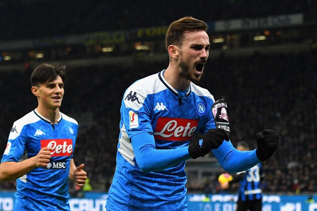 MILAN, ITALY - FEBRUARY 12:  Fabian Ruiz of SSC Napoli celebrates after scoring the opening goalduring the Coppa Italia Semi Final match between FC Internazionale and SSC Napoli at Stadio Giuseppe Meazza on February 12, 2020 in Milan, Italy.  (Photo by Alessandro Sabattini/Getty Images)
