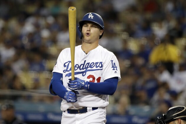 Los Angeles Dodgers' Joc Pederson prepares to bat against the Colorado Rockies during a baseball game Wednesday, Sept. 4, 2019, in Los Angeles. (AP Photo/Marcio Jose Sanchez)
