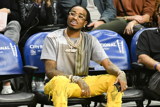 LOS ANGELES, CALIFORNIA - NOVEMBER 16: Rapper Quavo of Migos attends a basketball game between the Los Angeles Clippers and the Atlanta Hawks at Staples Center on November 16, 2019 in Los Angeles, California. (Photo by Allen Berezovsky/Getty Images)