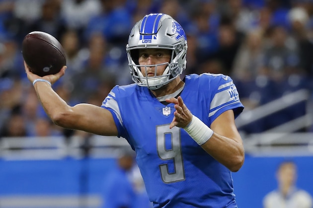 Detroit Lions quarterback Matthew Stafford throws against the New York Giants during an NFL football game in Detroit, Sunday, Oct. 27, 2019. (AP Photo/Paul Sancya)