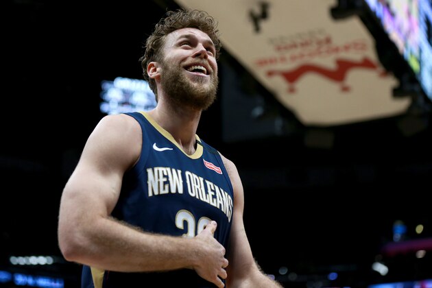 NEW ORLEANS, LOUISIANA - JANUARY 31: Nicolo Melli #20 of the New Orleans Pelicans reacts to a call during a NBA game against the Memphis Grizzlies at Smoothie King Center on January 31, 2020 in New Orleans, Louisiana. NOTE TO USER: User expressly acknowledges and agrees that, by downloading and or using this photograph, User is consenting to the terms and conditions of the Getty Images License Agreement. (Photo by Sean Gardner/Getty Images)