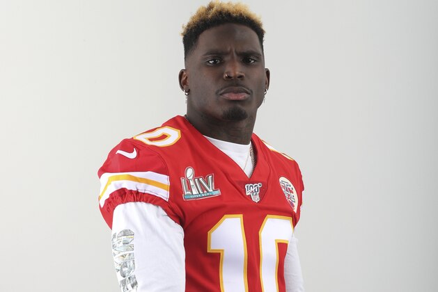Kansas City Chiefs' Tyreek Hill poses for a portrait on Monday, Jan. 27, 2020, in Miami. (AP Photo/Doug Benc)