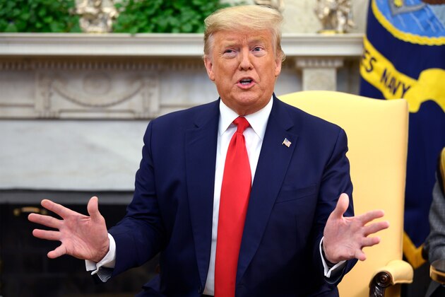 US President Donald Trump speaks during a meeting with the president of the Republic of Ecuador in the Oval Office at the White House in Washington, DC, on February 12, 2020. (Photo by JIM WATSON / AFP) (Photo by JIM WATSON/AFP via Getty Images)