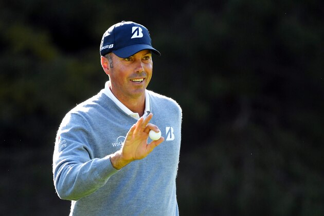 PACIFIC PALISADES, CALIFORNIA - FEBRUARY 13: Matt Kuchar of the United States acknowledges fans after making a birdie on the 13th green during the first round of the Genesis Invitational on February 13, 2020 in Pacific Palisades, California. (Photo by Harry How/Getty Images)
