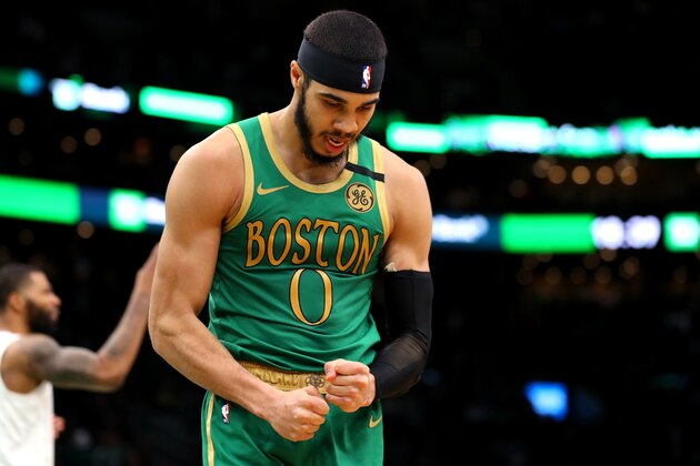 BOSTON, MASSACHUSETTS - FEBRUARY 13: Jayson Tatum #0 of the Boston Celtics celebrates during the game against the LA Clippers at TD Garden on February 13, 2020 in Boston, Massachusetts. The Celtics defeat the Clippers in double overtime 141-133. (Photo by Maddie Meyer/Getty Images) BOSTON, MASSACHUSETTS - FEBRUARY 13: Jayson Tatum #0 of the Boston Celtics celebrates during the game against the LA Clippers at TD Garden on February 13, 2020 in Boston, Massachusetts. The Celtics defeat the Clippers in double overtime 141-133. (Photo by Maddie Meyer/Getty Images)