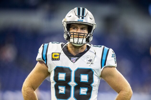 INDIANAPOLIS, IN - DECEMBER 22: Greg Olsen #88 of the Carolina Panthers warms-up before the start of the game against the Indianapolis Colts at Lucas Oil Stadium on December 22, 2019 in Indianapolis, Indiana. (Photo by Bobby Ellis/Getty Images) INDIANAPOLIS, IN - DECEMBER 22: Greg Olsen #88 of the Carolina Panthers warms-up before the start of the game against the Indianapolis Colts at Lucas Oil Stadium on December 22, 2019 in Indianapolis, Indiana. (Photo by Bobby Ellis/Getty Images)