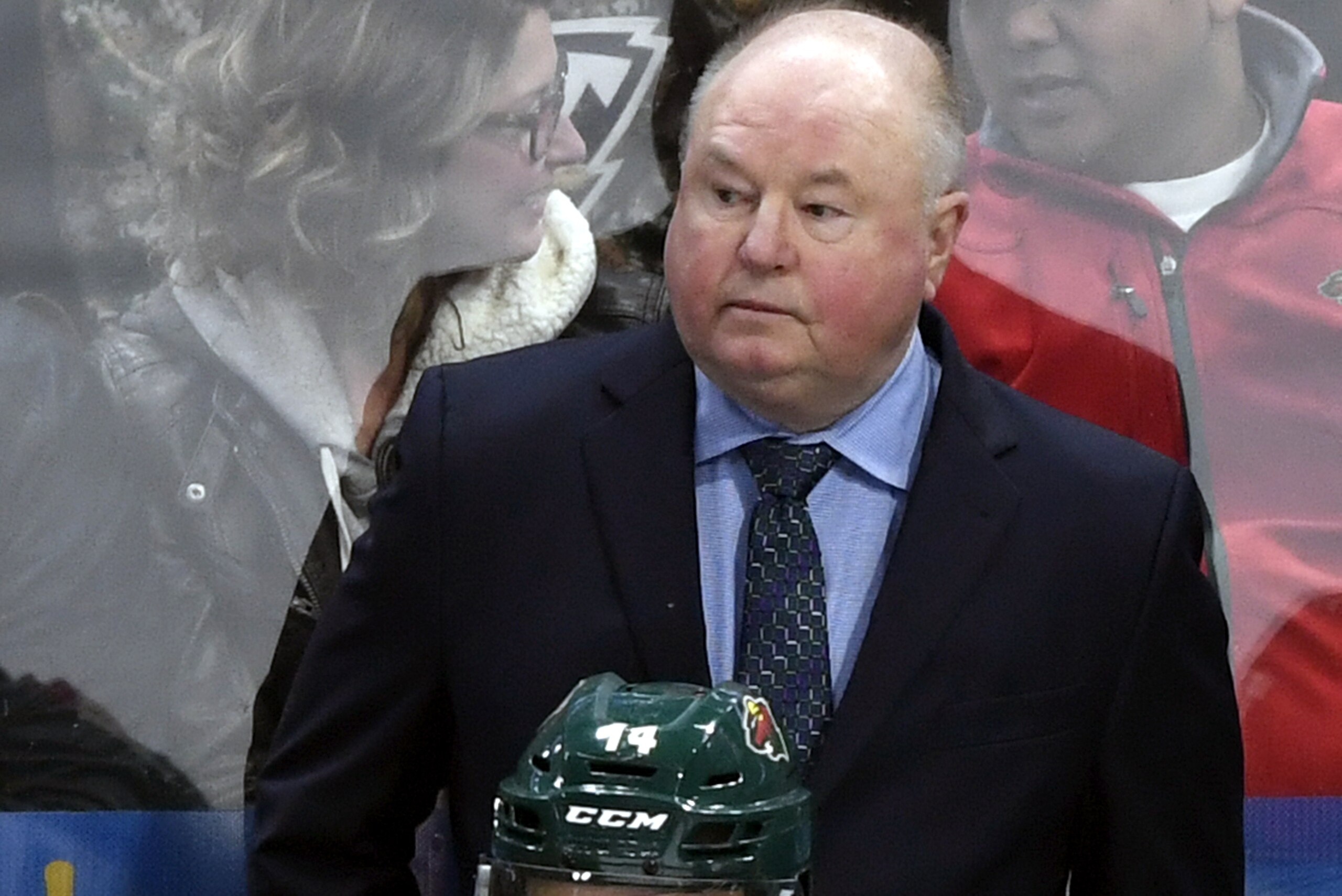 Minnesota Wild head coach Bruce Boudreau watches his team play against the Florida Panthers during the third period of an NHL hockey game Thursday, Dec. 13, 2018, in St. Paul, Minn. The Wild won 5-1. (AP Photo/Hannah Foslien)