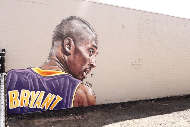 MELBOURNE, AUSTRALIA - JANUARY 30: A mural painted by Australian street artist Lush Sux is seen on Budd Street, Collingwood on January 30, 2020 in Melbourne, Australia. Former NBA great Kobe Bryant died along with his 13-year-old daughter Gianna in a helicopter crash on January 28, 2020 in Los Angeles, California. Kobe and