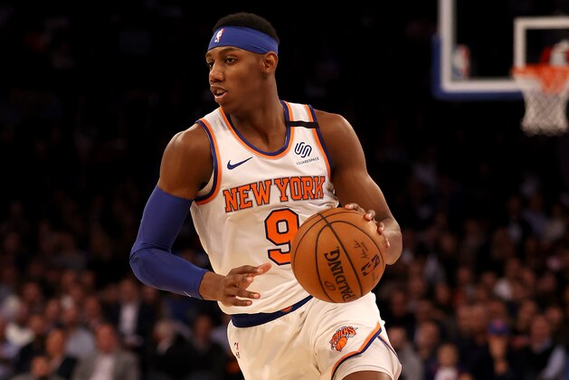 NEW YORK, NEW YORK - FEBRUARY 12:  RJ Barrett #9 of the New York Knicks heads for the net in the second half against the Washington Wizards at Madison Square Garden on February 12, 2020 in New York City.The Washington Wizards defeated the New York Knicks 114-96. NOTE TO USER: User expressly acknowledges and agrees that, by downloading and or using this photograph, User is consenting to the terms and conditions of the Getty Images License Agreement. (Photo by Elsa/Getty Images)