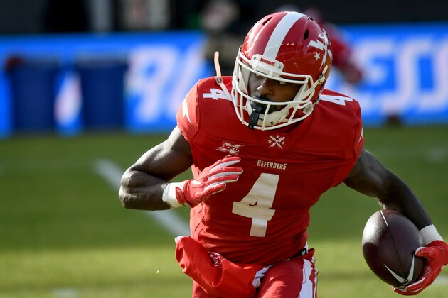 WASHINGTON, DC - FEBRUARY 15: Eli Rogers #4 of the DC Defenders playing against the New York Guardians at Audi Field on February 15, 2020 in Washington, DC. (Photo by Amanda Bowen/XFL via Getty Images)