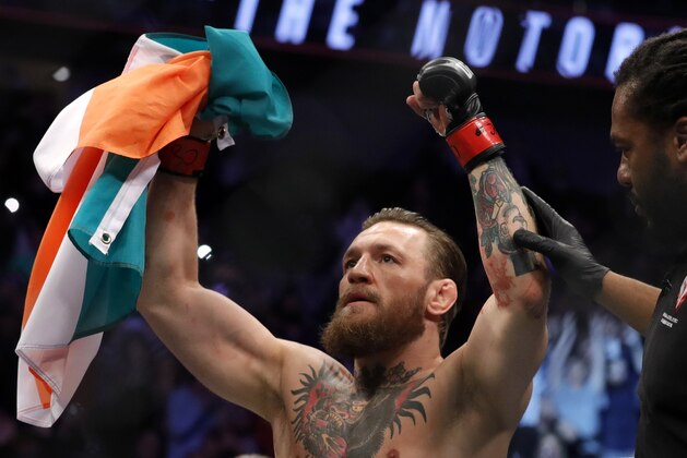 LAS VEGAS, NEVADA - JANUARY 18: Conor McGregor celebrates after defeating Donald Cerrone in a welterweight bout during UFC246 at T-Mobile Arena on January 18, 2020 in Las Vegas, Nevada. McGregor won by a TKO in the first round. (Photo by Steve Marcus/Getty Images) LAS VEGAS, NEVADA - JANUARY 18: Conor McGregor celebrates after defeating Donald Cerrone in a welterweight bout during UFC246 at T-Mobile Arena on January 18, 2020 in Las Vegas, Nevada. McGregor won by a TKO in the first round. (Photo by Steve Marcus/Getty Images)