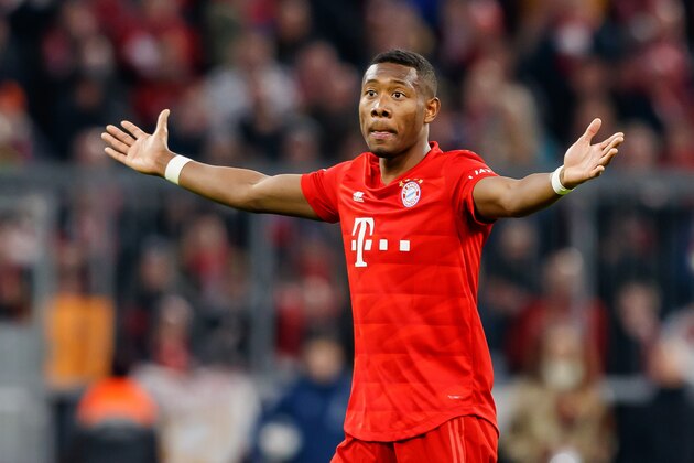 MUNICH, GERMANY - FEBRUARY 09: (BILD ZEITUNG OUT) David Alaba of FC Bayern Muenchen gestures during the Bundesliga match between FC Bayern Muenchen and RB Leipzig at Allianz Arena on February 9, 2020 in Munich, Germany. (Photo by Roland Krivec/DeFodi Images via Getty Images)