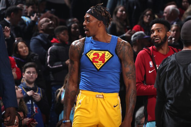 CHICAGO, IL - FEBRUARY 15: Dwight Howard #39 of the Los Angeles Lakers looks on during the 2020 NBA All-Star - AT&T Slam Dunk on February 15, 2020 at the United Center in Chicago, Illinois. NOTE TO USER: User expressly acknowledges and agrees that, by downloading and or using this photograph, User is consenting to the terms and conditions of the Getty Images License Agreement. Mandatory Copyright Notice: Copyright 2020 NBAE (Photo by Nathaniel S. Butler/NBAE via Getty Images)