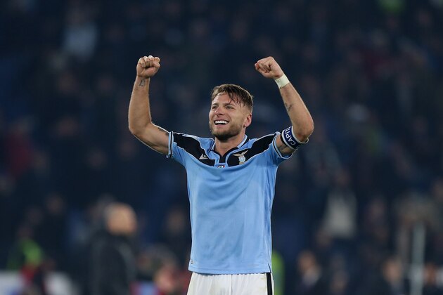 ROME, ITALY - FEBRUARY 16:  Ciro Immobile of SS Lazio celebrates the victory after the Serie A match between SS Lazio and FC Internazionale at Stadio Olimpico on February 16, 2020 in Rome, Italy.  (Photo by Paolo Bruno/Getty Images)