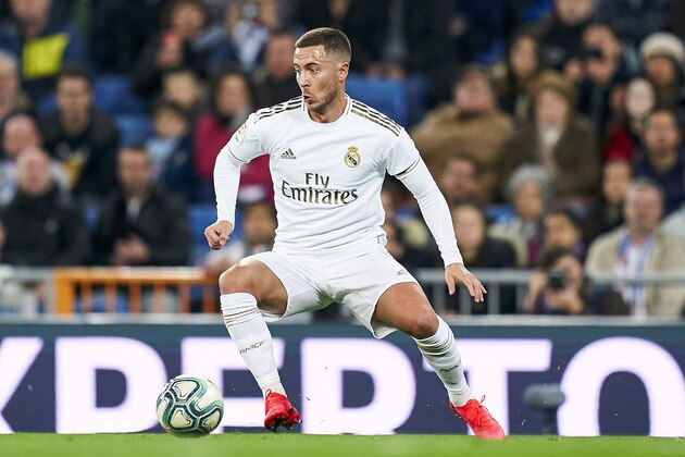 MADRID, SPAIN - FEBRUARY 16: Eden Hazard of Real Madrid CF with the ball during the Liga match between Real Madrid CF and RC Celta de Vigo at Estadio Santiago Bernabeu on February 16, 2020 in Madrid, Spain. (Photo by Mateo Villalba/Quality Sport Images/Getty Images)