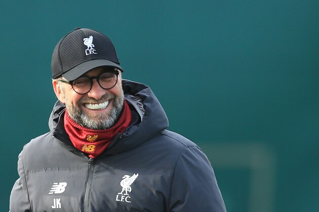 Liverpool's German manager Jurgen Klopp looks on during a training session at Melwood in Liverpool, north west England on February 17, 2020, on the eve of their UEFA Champions League round of 16 first leg football match against Atletico Madrid. (Photo by Lindsey Parnaby / AFP) (Photo by LINDSEY PARNABY/AFP via Getty Images)