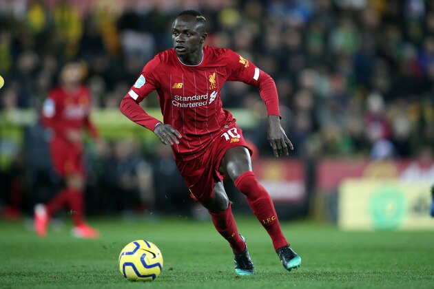 NORWICH, ENGLAND - FEBRUARY 15: Sadio Mane of Liverpool during the Premier League match between Norwich City and Liverpool FC at Carrow Road on February 15, 2020 in Norwich, United Kingdom. (Photo by Marc Atkins/Getty Images)