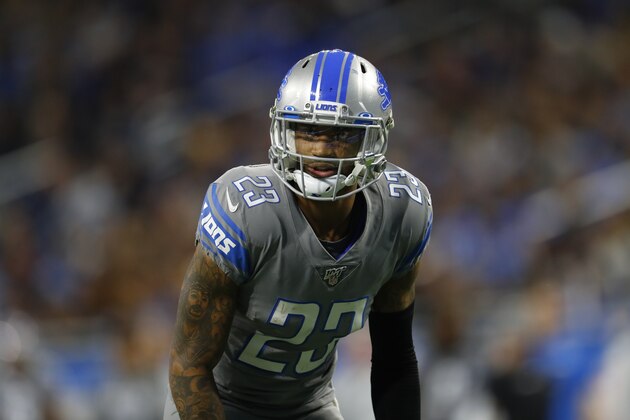 Detroit Lions cornerback Darius Slay plays against the Chicago Bears during an NFL football game in Detroit, Thursday, Nov. 28, 2019. (AP Photo/Paul Sancya)