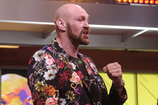 Boxer Tyson Fury speaks during a press conference with Deontay Wilder in Los Angeles, California on January 25, 2020 ahead of their re-match fight in Las Vegas on February 22. (Photo by RINGO CHIU / AFP) (Photo by RINGO CHIU/AFP via Getty Images)