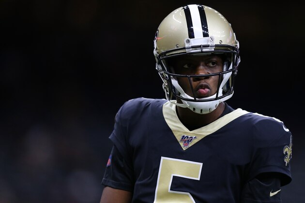 NEW ORLEANS, LOUISIANA - OCTOBER 27: Teddy Bridgewater #5 of the New Orleans Saints reacts during a game against the Arizona Cardinals at the Mercedes Benz Superdome on October 27, 2019 in New Orleans, Louisiana. (Photo by Jonathan Bachman/Getty Images)