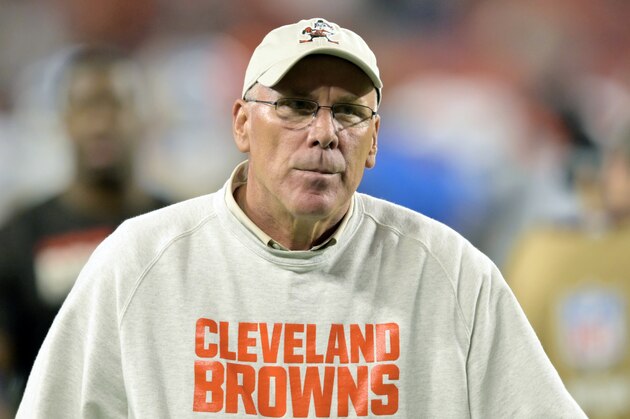 FILE - In this Aug. 29, 2019, file photo, Cleveland Browns general manager John Dorsey walks on the field after an NFL preseason football game between the Detroit Lions, in Cleveland. The Browns and Dorsey have mutually agreed to part ways the team announced Tuesday, Dec. 31, 2019. (AP Photo/David Richard, File)