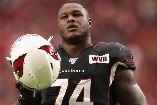 GLENDALE, ARIZONA - OCTOBER 13:  Offensive tackle D.J. Humphries #74 of the Arizona Cardinals during the NFL game against the Atlanta Falcons at State Farm Stadium on October 13, 2019 in Glendale, Arizona. The Cardinals defeated the Falcons 34-33. (Photo by Christian Petersen/Getty Images)