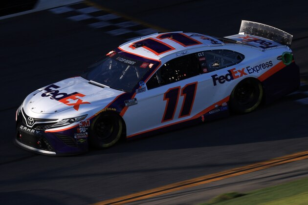 DAYTONA BEACH, FLORIDA - FEBRUARY 17: Denny Hamlin, driver of the #11 FedEx Express Toyota, races during the NASCAR Cup Series 62nd Annual Daytona 500 at Daytona International Speedway on February 17, 2020 in Daytona Beach, Florida. (Photo by Chris Graythen/Getty Images)