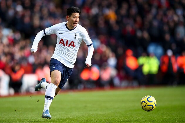 BIRMINGHAM, ENGLAND - FEBRUARY 16: Son Heung-min of Tottenham Hotspur during the Premier League match between Aston Villa and Tottenham Hotspur at Villa Park on February 16, 2020 in Birmingham, United Kingdom. (Photo by Robbie Jay Barratt - AMA/Getty Images)