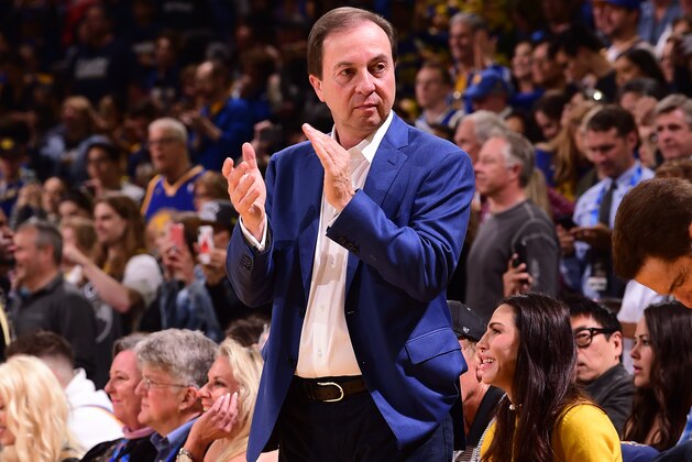 OAKLAND, CA - APRIL 7: Golden State Warriors owner, Joe Lacob claps during the game between the Golden State Warriors and LA Clippers on April 7, 2019 at ORACLE Arena in Oakland, California. NOTE TO USER: User expressly acknowledges and agrees that, by downloading and or using this photograph, user is consenting to the terms and conditions of Getty Images License Agreement. Mandatory Copyright Notice: Copyright 2019 NBAE (Photo by Noah Graham/NBAE via Getty Images)
