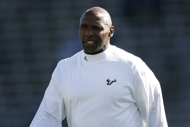 South Florida head coach Charlie Strong during the second half of an NCAA college football game against Connecticut in East Hartford, Conn., Saturday, Oct. 5, 2019. (AP Photo/Michael Dwyer)