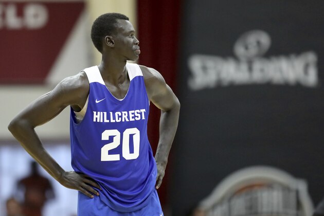 Hillcrest Prep's Makur Maker #20 is seen against Sunrise Christian Academy during a high school basketball game at the Hoophall Classic, Sunday, January 19, 2020, in Springfield, MA. (AP Photo/Gregory Payan)