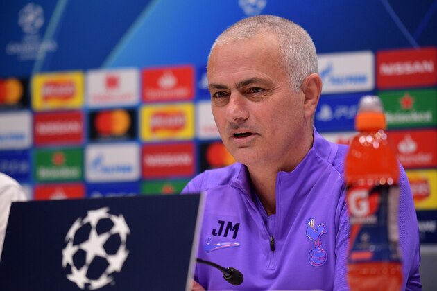 Tottenham Hotspur's Portuguese head coach Jose Mourinho attends a press conference at Tottenham Hotspur's Enfield Training Centre, in north London on February 18, 2020, ahead of their UEFA Champions League Last 16 First Leg football match against RB Leipzig. (Photo by JUSTIN TALLIS / AFP) (Photo by JUSTIN TALLIS/AFP via Getty Images)