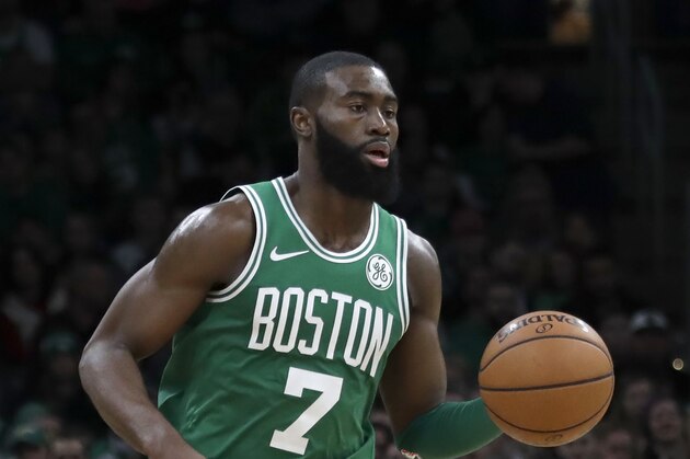 Boston Celtics guard Jaylen Brown during an NBA basketball game, Friday, Dec. 27, 2019, in Boston. (AP Photo/Elise Amendola)