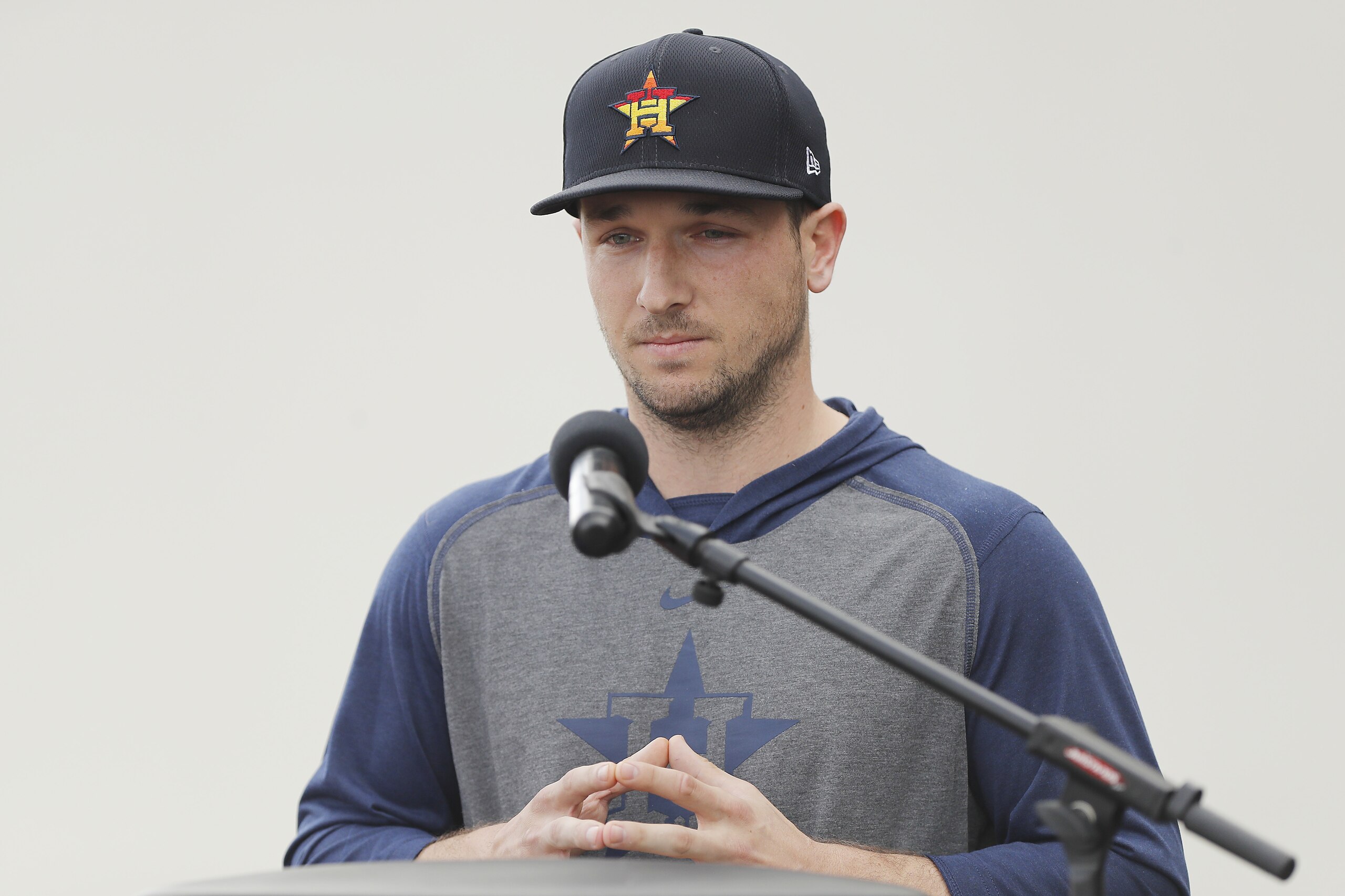 WEST PALM BEACH, FLORIDA - FEBRUARY 13:  Alex Bregman #2 of the Houston Astros speaks during a press conference at FITTEAM Ballpark of The Palm Beaches on February 13, 2020 in West Palm Beach, Florida. (Photo by Michael Reaves/Getty Images)