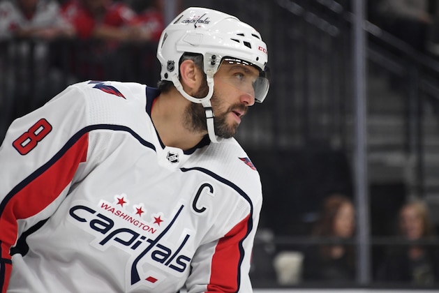 LAS VEGAS, NEVADA - FEBRUARY 17:  Alex Ovechkin #8 of the Washington Capitals skates against the Vegas Golden Knights in the first period of their game at T-Mobile Arena on February 17, 2020 in Las Vegas, Nevada. The Golden Knights defeated the Capitals 3-2.  (Photo by Ethan Miller/Getty Images)