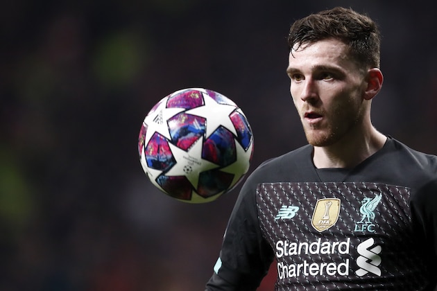 MADRID, SPAIN - FEBRUARY 18: Andy Robertson of Liverpool  during the UEFA Champions League  match between Atletico Madrid v Liverpool at the Estadio Wanda Metropolitano on February 18, 2020 in Madrid Spain (Photo by David S. Bustamante/Soccrates/Getty Images)