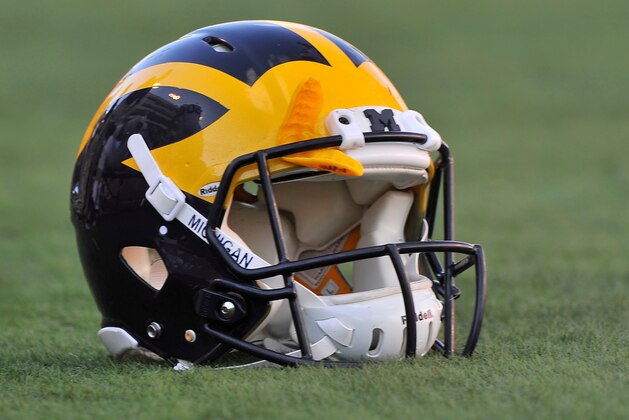 SALT LAKE CITY, UT - SEPTEMBER 3: View of a Michigan Wolverines football helmet before their game against the Utah Utes at Rice-Eccles Stadium on September 3, 2015 in Salt Lake City, Utah. (Photo by Gene Sweeney Jr/Getty Images)