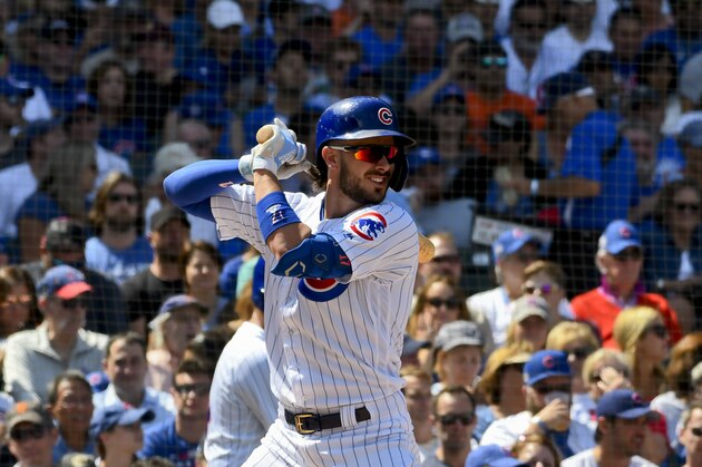 Chicago Cubs Kris Bryant (17) bats during a baseball game against the San Francisco Giants Thursday, Aug. 22, 2019, in Chicago. (AP Photo/Matt Marton) Chicago Cubs Kris Bryant (17) bats during a baseball game against the San Francisco Giants Thursday, Aug. 22, 2019, in Chicago. (AP Photo/Matt Marton)