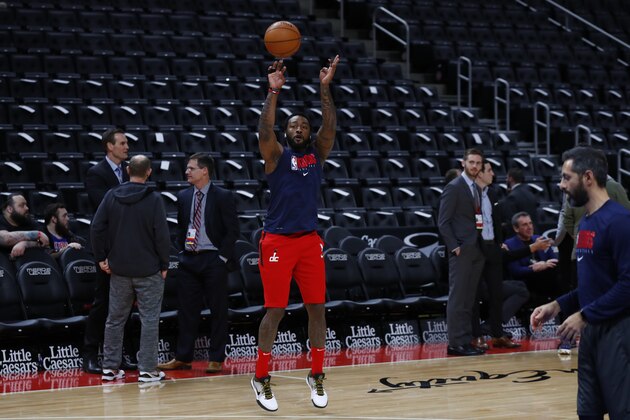 Washington Wizards guard John Wall shoots before an NBA basketball game against the Detroit Pistons in Detroit, Monday, Dec. 16, 2019. (AP Photo/Paul Sancya) Washington Wizards guard John Wall shoots before an NBA basketball game against the Detroit Pistons in Detroit, Monday, Dec. 16, 2019. (AP Photo/Paul Sancya)