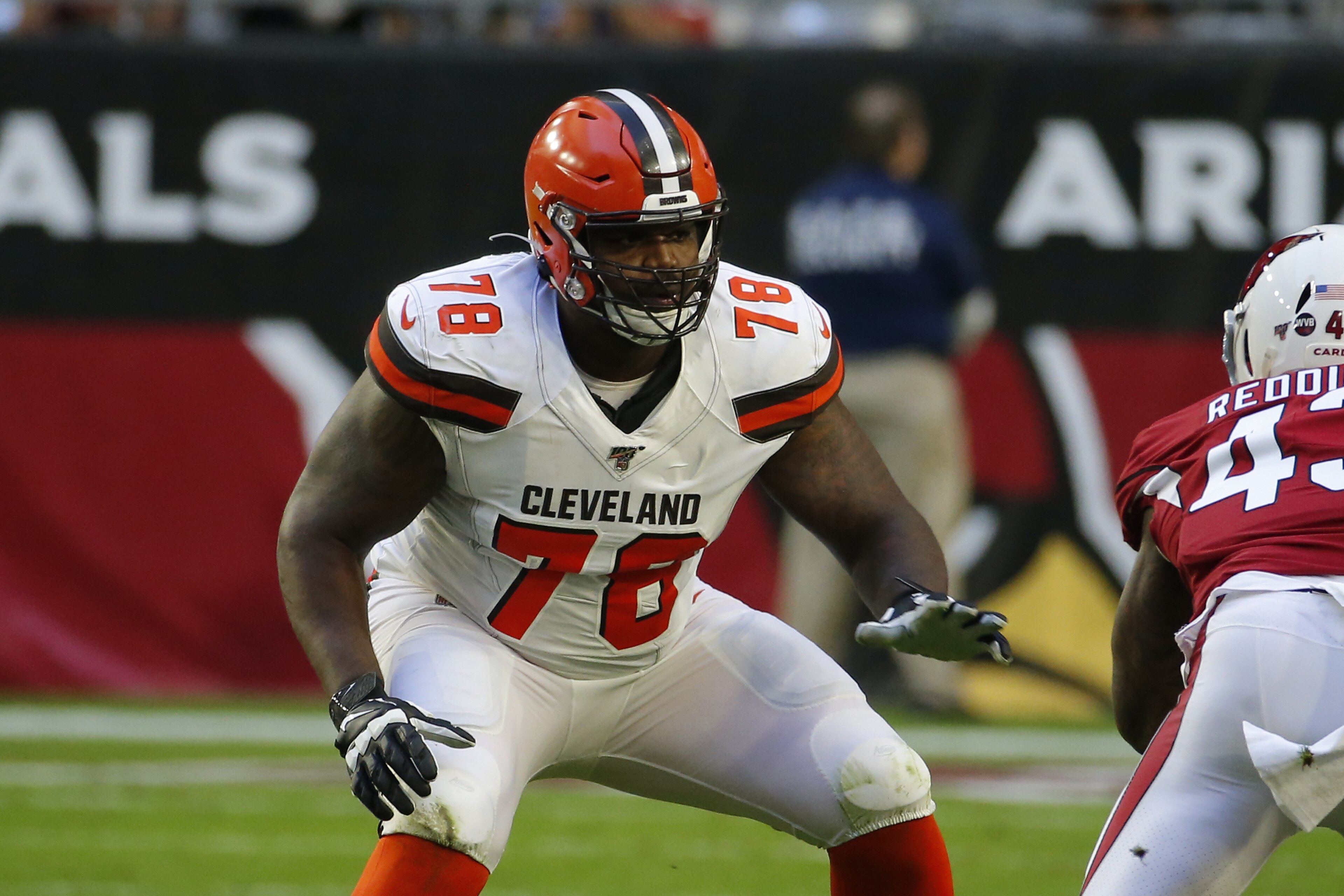 Cleveland Browns offensive tackle Greg Robinson (78) during an NFL football game against the Arizona Cardinals, Sunday, Dec. 15, 2019, in Glendale, Ariz. (AP Photo/Rick Scuteri)